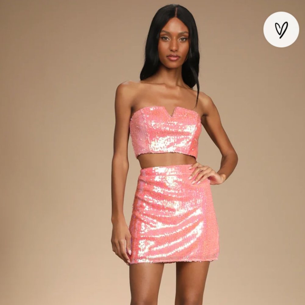 Lulu's Pink Sequin Two-Piece Strapless Mini Dress